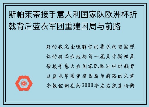 斯帕莱蒂接手意大利国家队欧洲杯折戟背后蓝衣军团重建困局与前路